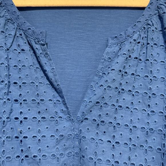 Lane Bryant Cobalt Blue Eyelet Cotton Top V Neck Plus Size 26/28 - Picture 4 of 7